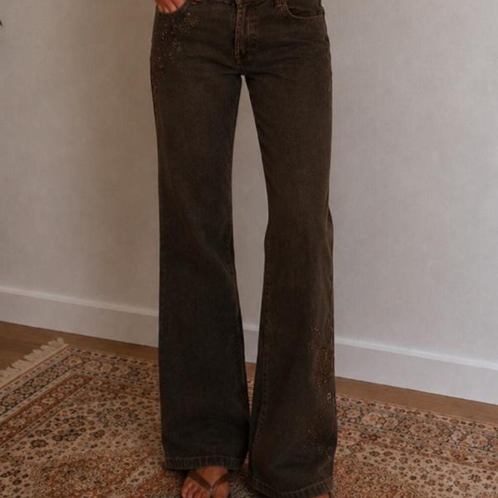 Chico’s Embellished Mid Bootcut Jeans Lace Floral Embroidery Y2K Boho Festival